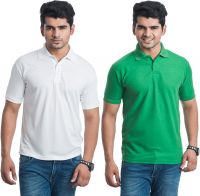 Eprilla Solid Men's Polo Neck White, Light Green T-Shirt(Pack of 2)