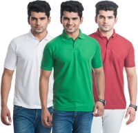 Eprilla Solid Men's Polo Neck White, Maroon, Light Green T-Shirt(Pack of 3)