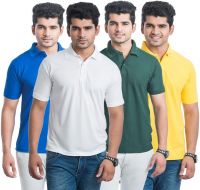 Eprilla Solid Men's Polo Neck White, Blue, Dark Green, Yellow T-Shirt(Pack of 4)