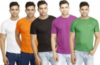 Eprilla Solid Men's Round Neck Black, White, Green, Orange, Purple T-Shirt(Pack of 5)