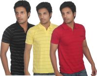 Fanatic Striped Men's Polo Neck Multicolor T-Shirt(Pack of 3)