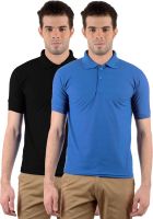 Gdivine Solid Men's Polo Neck Black, Light Blue T-Shirt(Pack of 2)