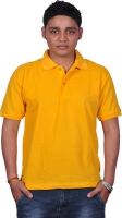 Gdivine Solid Men's Polo Neck Yellow T-Shirt