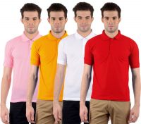 Gdivine Solid Men's Polo Neck Pink, Gold, White, Red T-Shirt(Pack of 4)