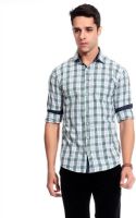 Goodkarma Men's Self Design Casual Green, White Shirt