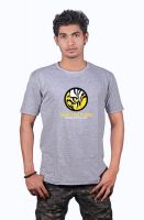 Heritage Design Graphic Print Men's Round Neck Grey T-Shirt
