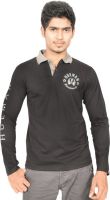 Hueman Printed, Solid Men's Polo Neck Black T-Shirt