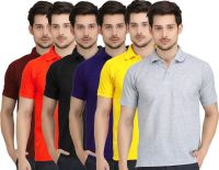Krazy Katz Solid Men's Polo Neck Multicolor T-Shirt(Pack of 6)