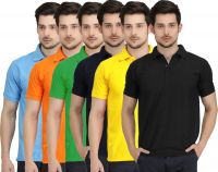 Krazy Katz Solid Men's Polo Neck Multicolor T-Shirt(Pack of 6)