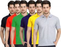 Krazy Katz Solid Men's Polo Neck Multicolor T-Shirt(Pack of 6)