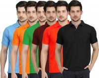 Krazy Katz Solid Men's Polo Neck Multicolor T-Shirt(Pack of 6)