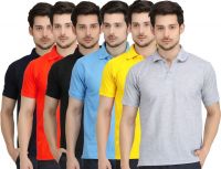 Krazy Katz Solid Men's Polo Neck Multicolor T-Shirt(Pack of 6)