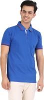 Moonwalker Solid Men's Polo Neck Blue T-Shirt