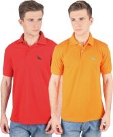 PRO Lapes Solid Men's Polo Neck Red, Orange T-Shirt(Pack of 2)
