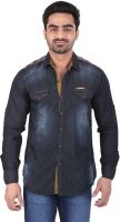 Pierrot Men's Solid Casual Denim Blue Shirt