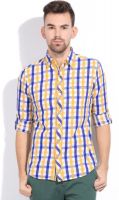 Riot Jeans Men's Checkered Casual Blue, Yellow, White Shirt