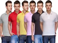 Teesort Solid Men's Polo Neck Multicolor T-Shirt(Pack of 6)