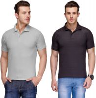 Teesort Solid Men's Polo Neck Black, Grey T-Shirt(Pack of 2)
