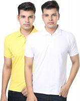 eSOUL Solid Men's Polo Neck White, Yellow T-Shirt(Pack of 2)