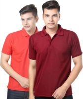 eSOUL Solid Men's Polo Neck Maroon, Red T-Shirt(Pack of 2)