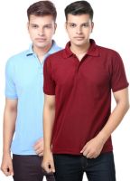 eSOUL Solid Men's Polo Neck Light Blue, Maroon T-Shirt(Pack of 2)