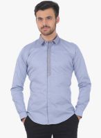 Basics Blue Solid Slim Fit Casual Shirt