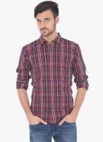 Basics Red Checked Slim Fit Casual Shirt