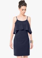 Besiva Navy Blue Colored Solid Shift Dress