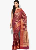 Bunkar Purple Embroidered Cotton Blend Saree