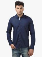 Crimsoune Club Navy Blue Solid Slim Fit Casual Shirt