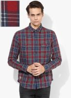 Ed Hardy Navy Blue Checked Slim Fit Casual Shirt