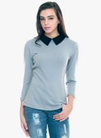 Faballey Grey Solid Sweater