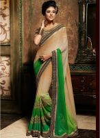 Inddus Beige Embroidered Saree