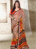 Inddus Beige Printed Saree