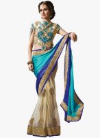 Inddus Blue Embroidered Saree