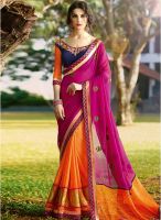 Inddus Magenta Embroidered Saree