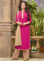 Inddus Pink Embroidered Dress Material