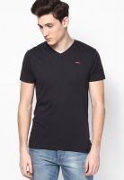 Jack & Jones Black Solid V Neck T-Shirts