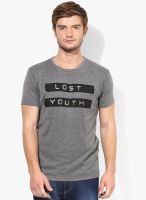 Jack & Jones Grey Milange Printed Round Neck T-Shirt