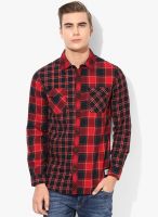 Jack & Jones Maroon Solid Slim Fit Casual Shirt