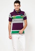 Jogur Purple Striped Polo T-Shirts