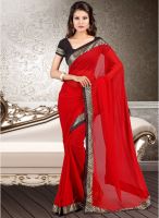 Kalista Fashions Red Embroidered Saree
