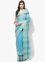 Mmantra Aqua Blue Striped Cotton Saree