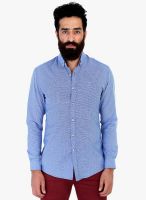 Mr Button Blue Solid Slim Fit Casual Shirt