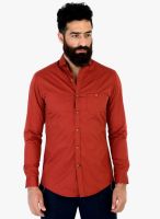 Mr Button Red Solid Slim Fit Casual Shirt