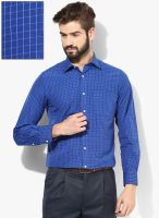 Peter England Blue Checked Slim Fit Formal Shirt