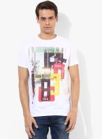 Proline White Printed Round Neck T-Shirt