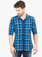 R&C Blue Striped Slim Fit Casual Shirt