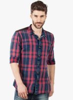 R&C Red Checked Slim Fit Casual Shirt
