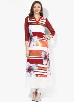 Raindrops Maroon Printed Rayon Kurti